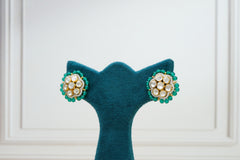 Silver Green Polki Floral Studs