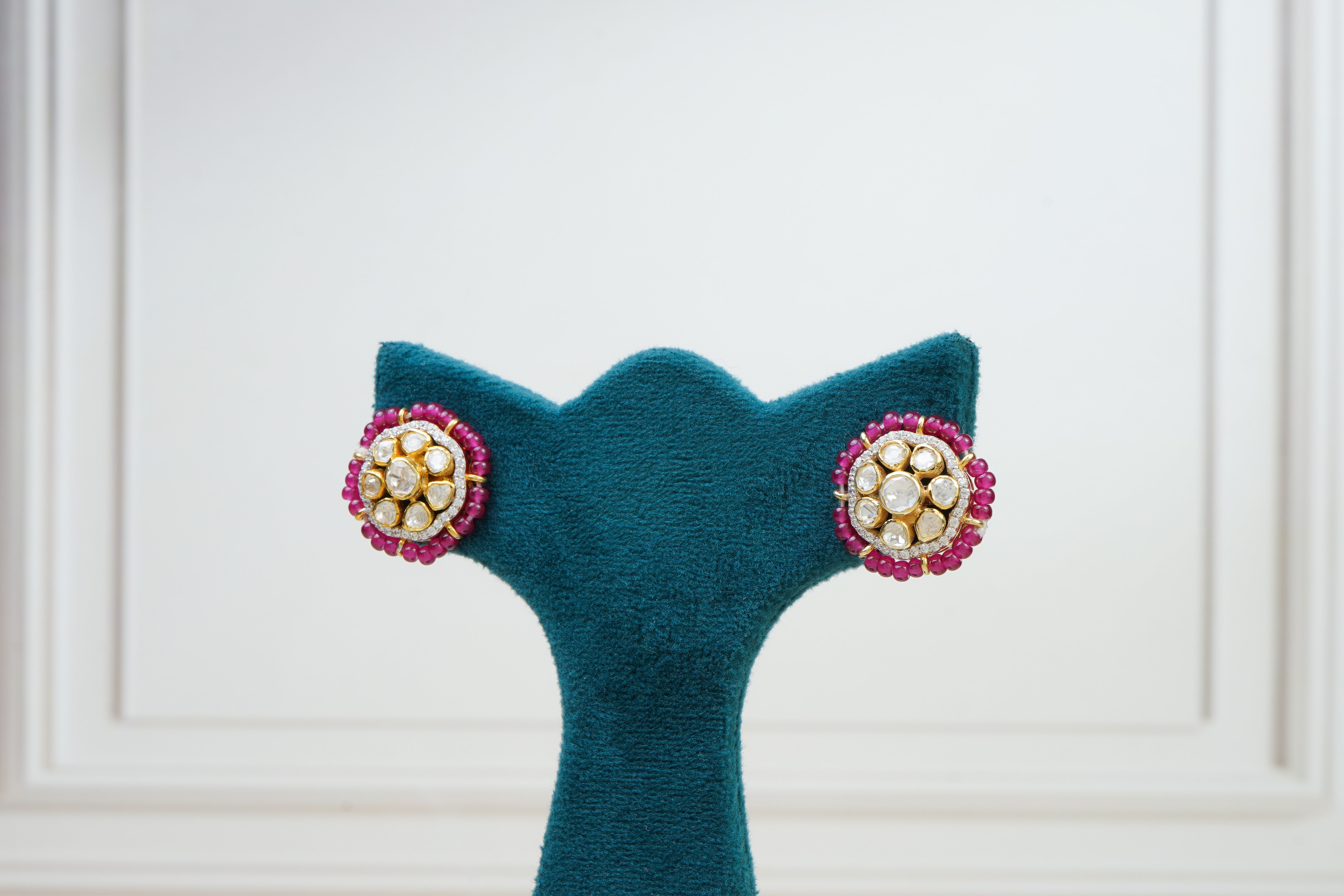 Silver Ruby Polki Stud Earrings