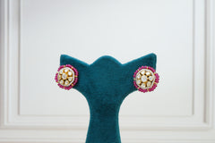 Silver Ruby Polki Stud Earrings