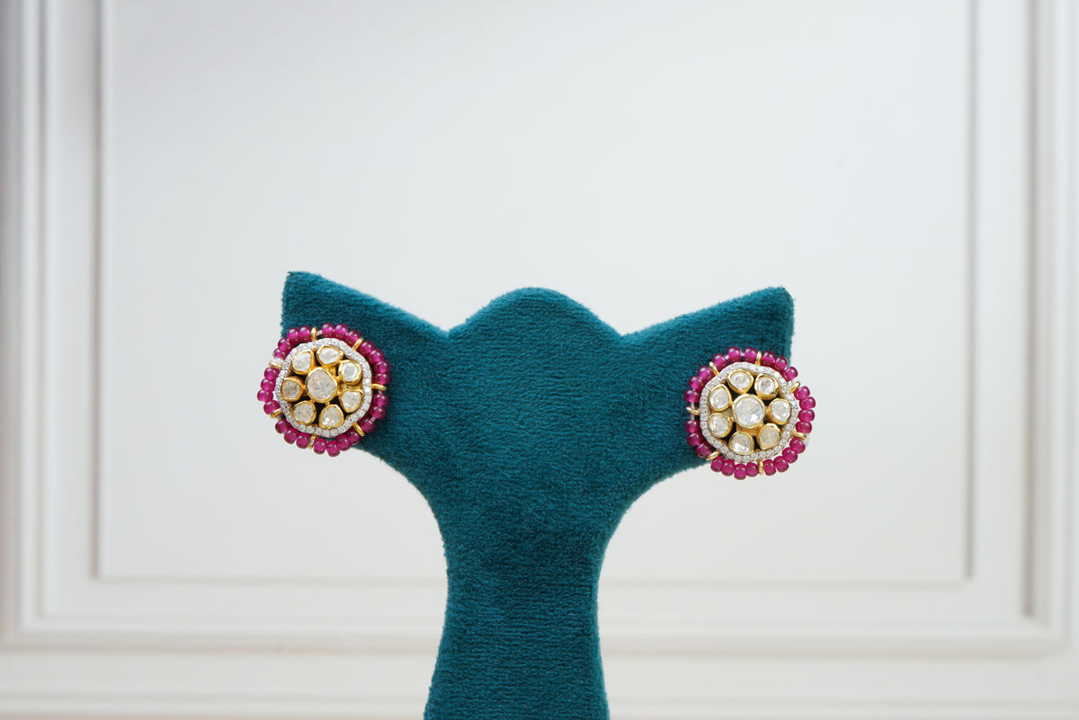 Silver Ruby Polki Stud Earrings