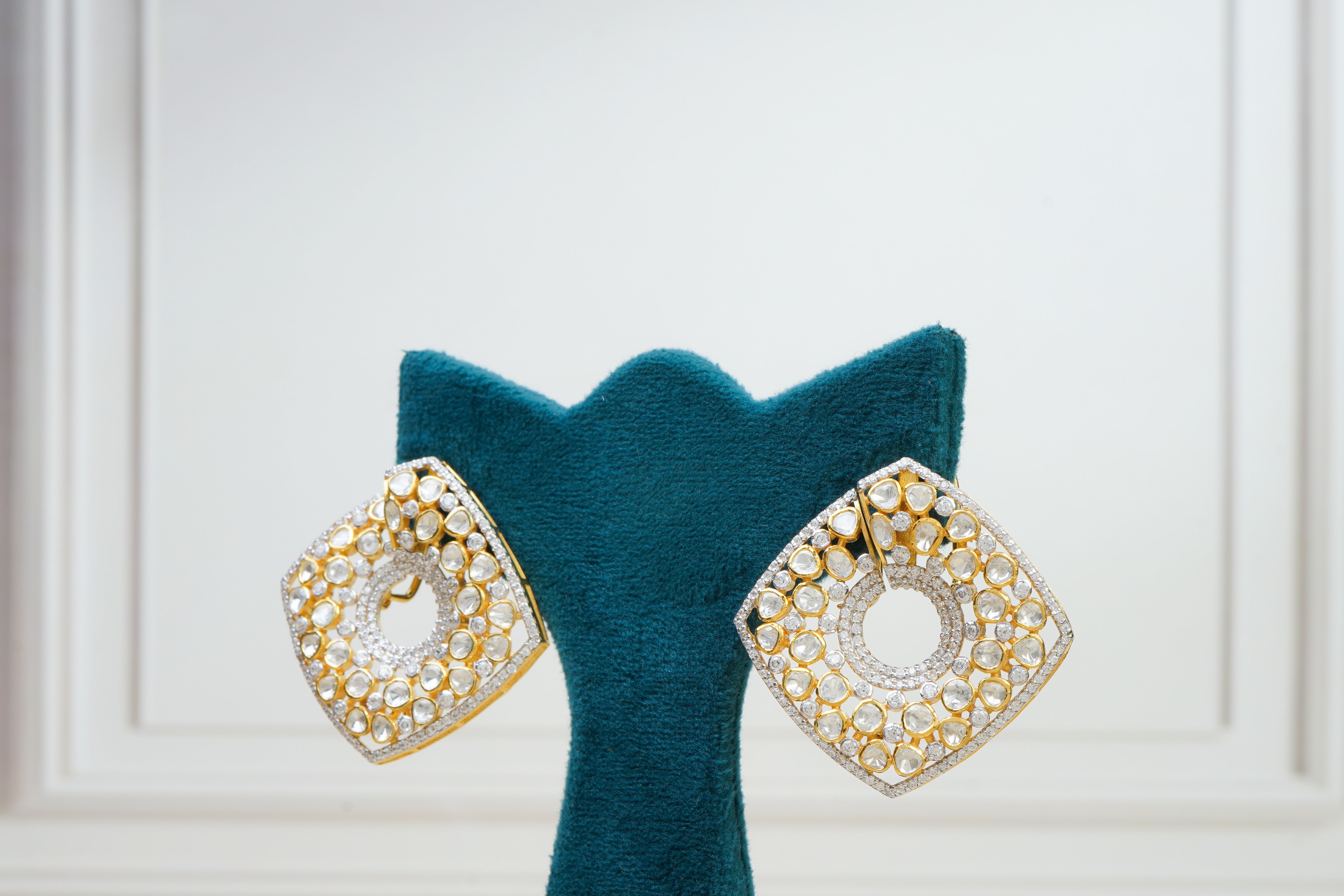 Silver Polki Geometric Earrings
