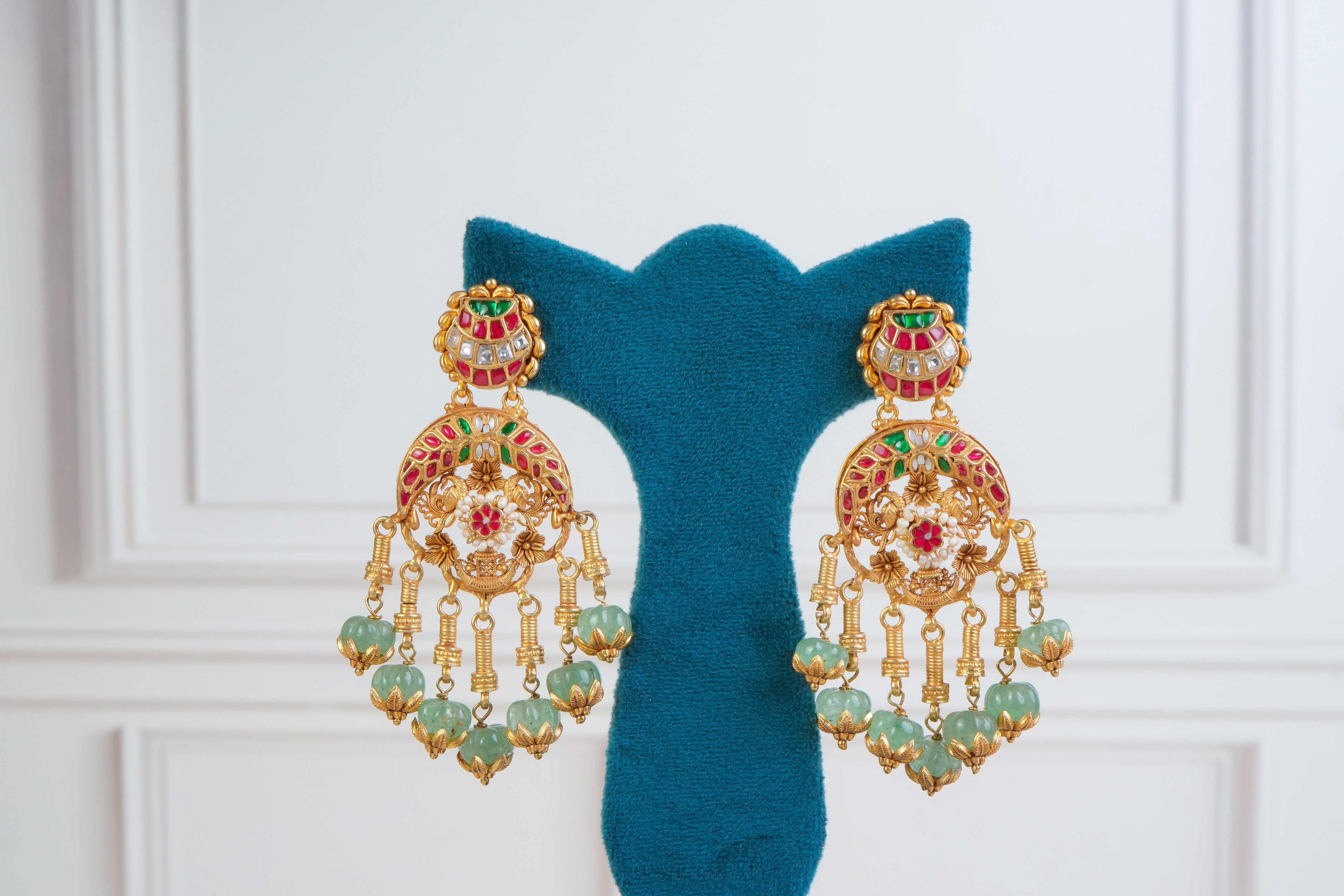 Royal Temple Pearl Necklace Set with Statement Pendant