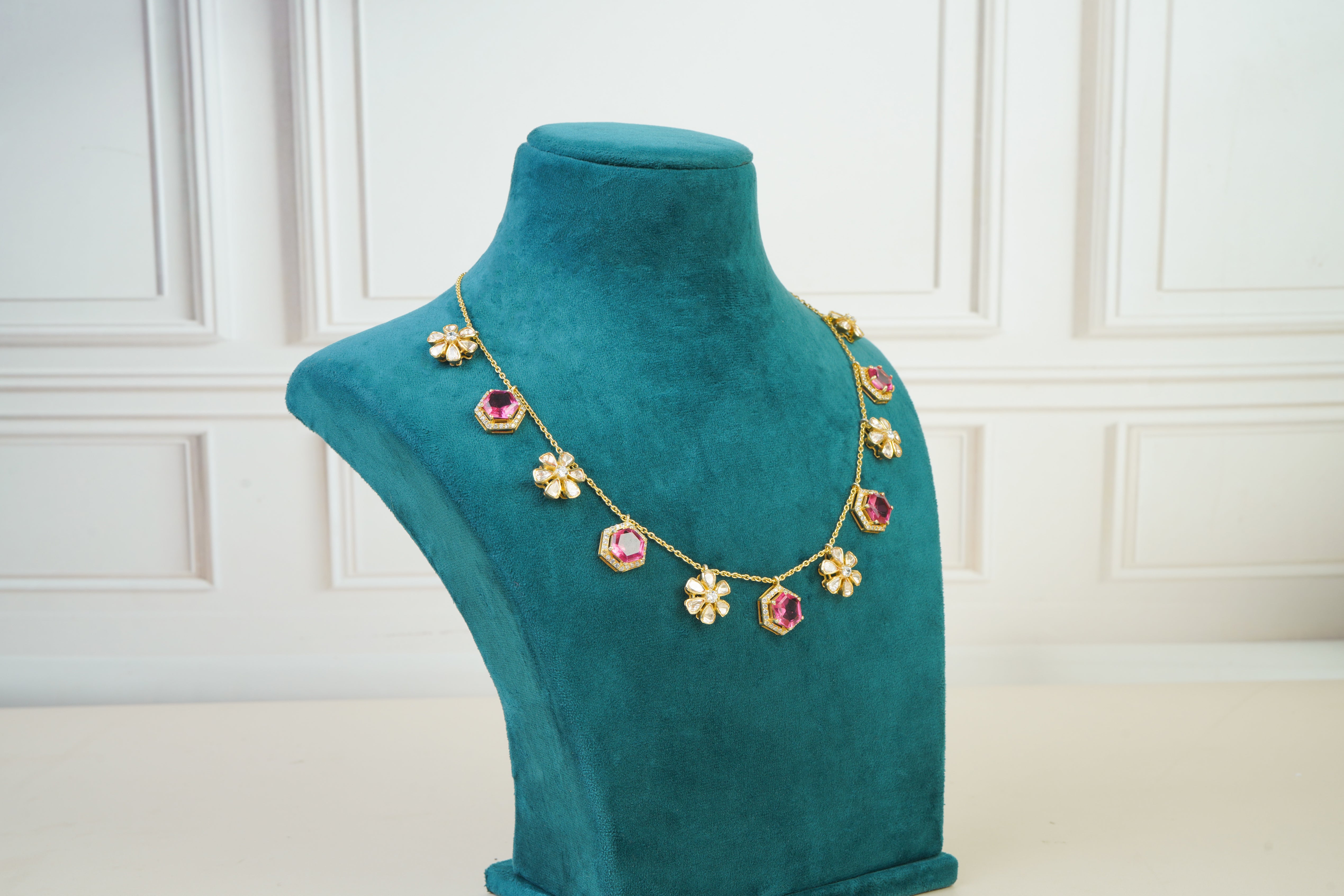Pink Gemstone Floral Necklace
