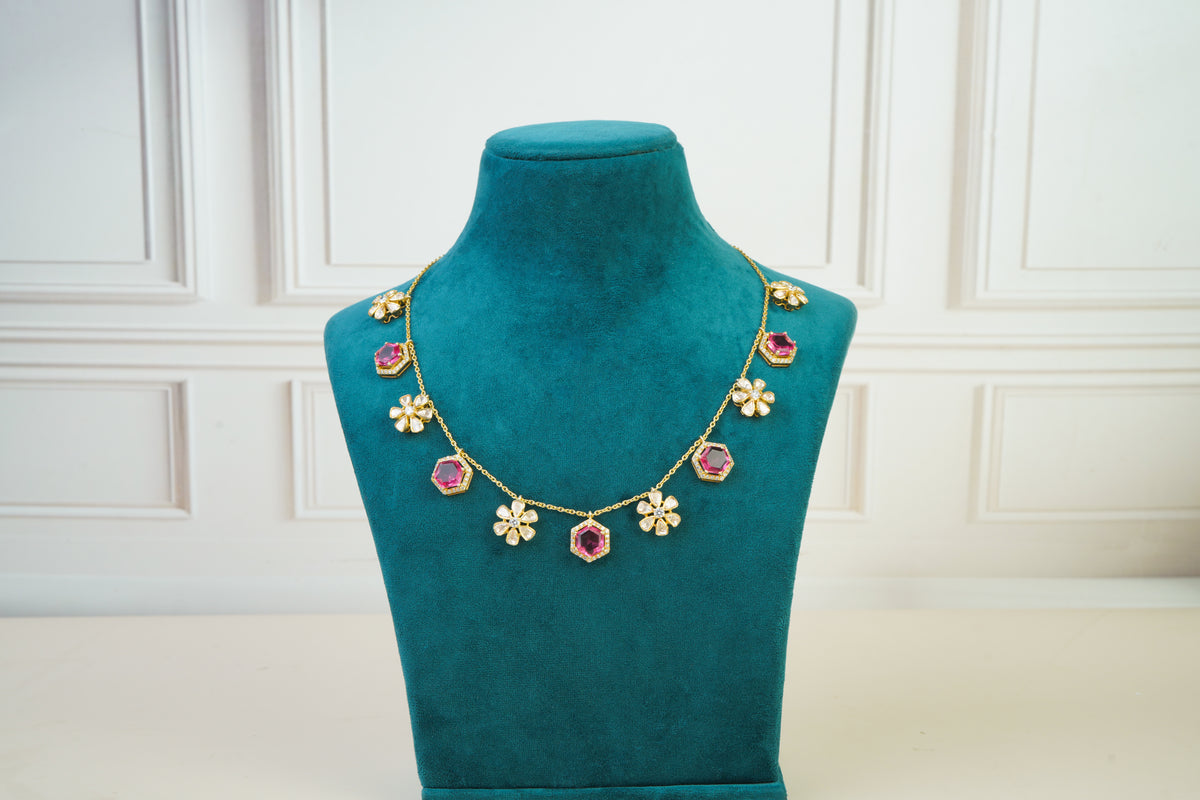 Pink Gemstone Floral Necklace