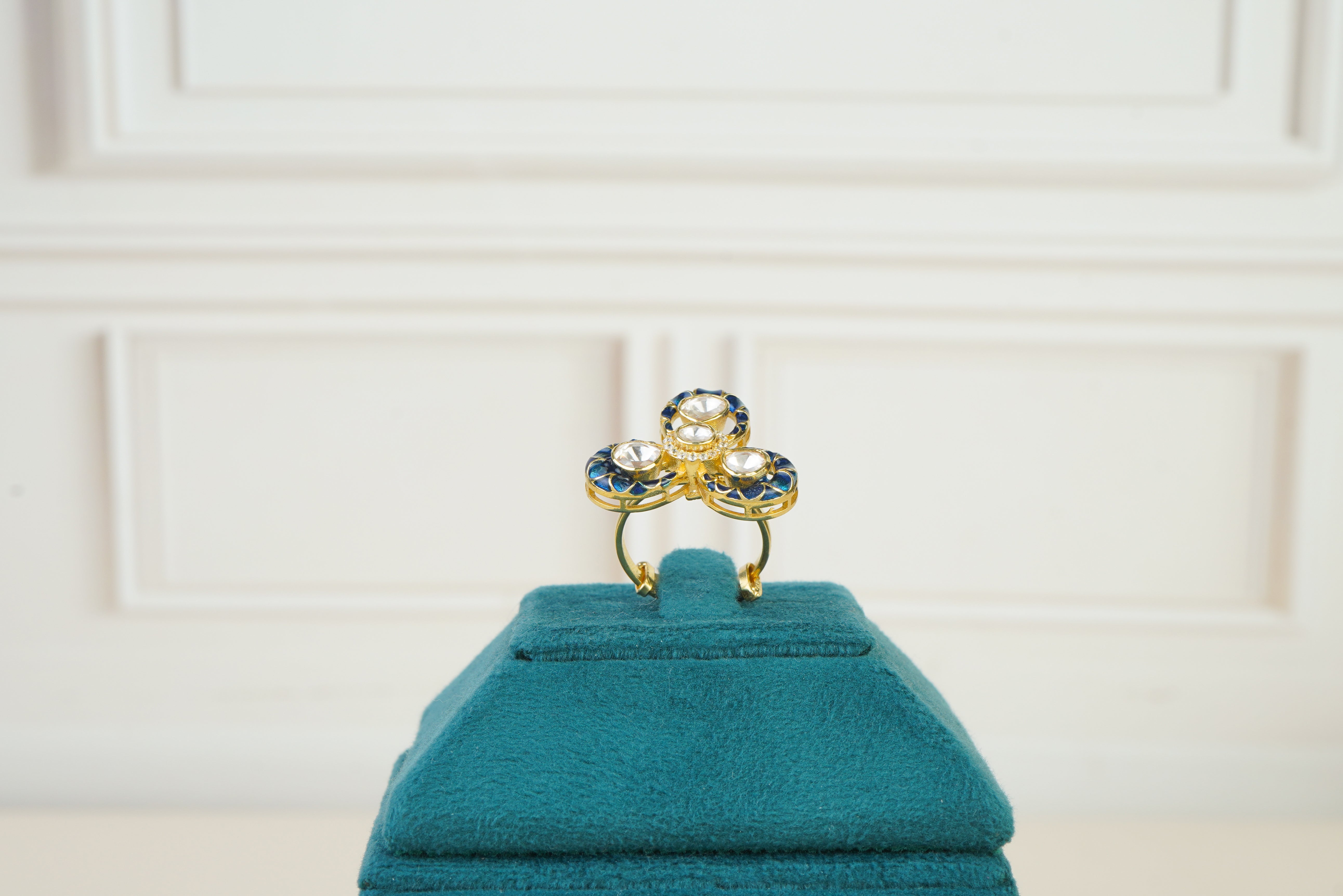 Royal Blue Enamel & Kundan Statement Ring