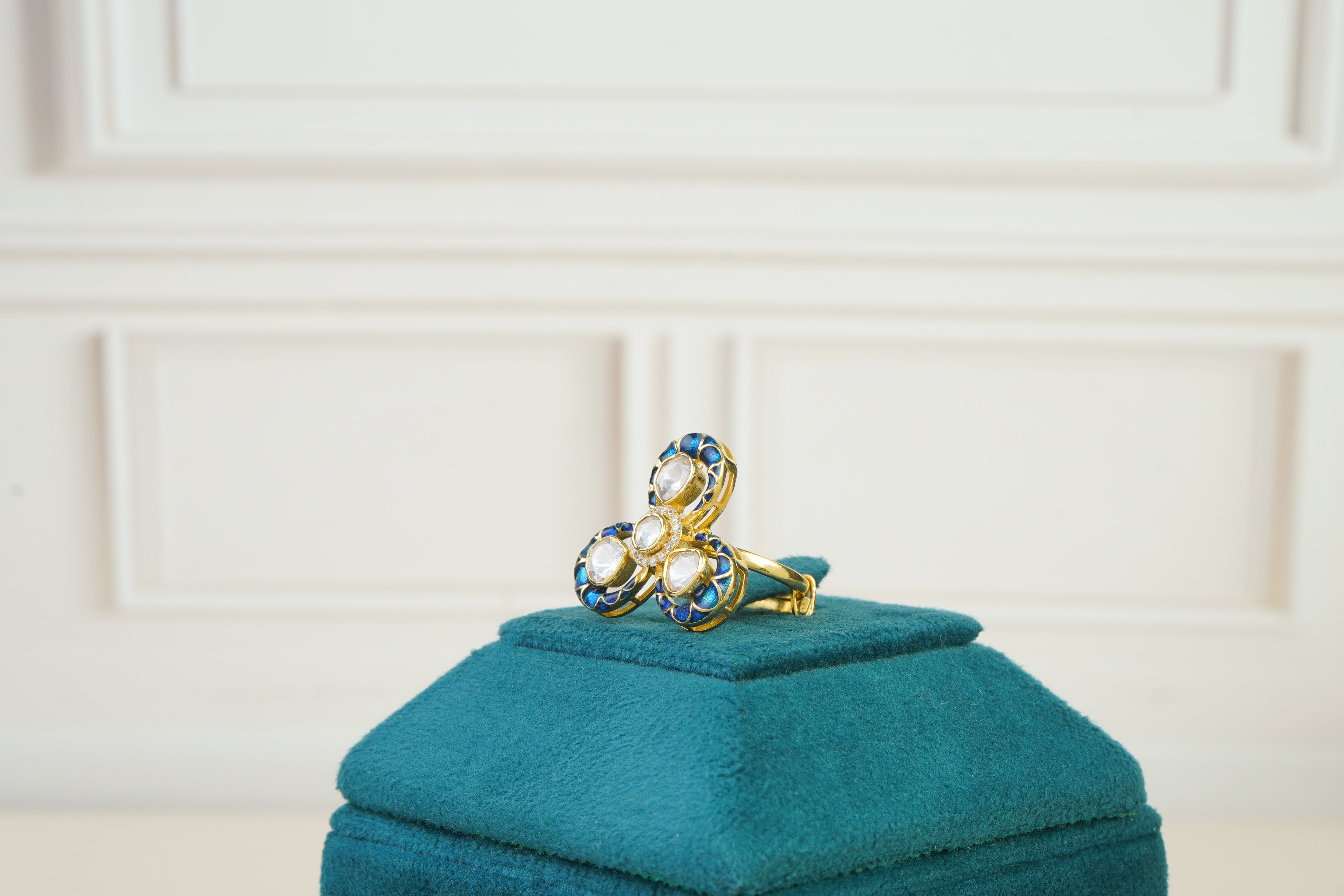 Royal Blue Enamel & Kundan Statement Ring