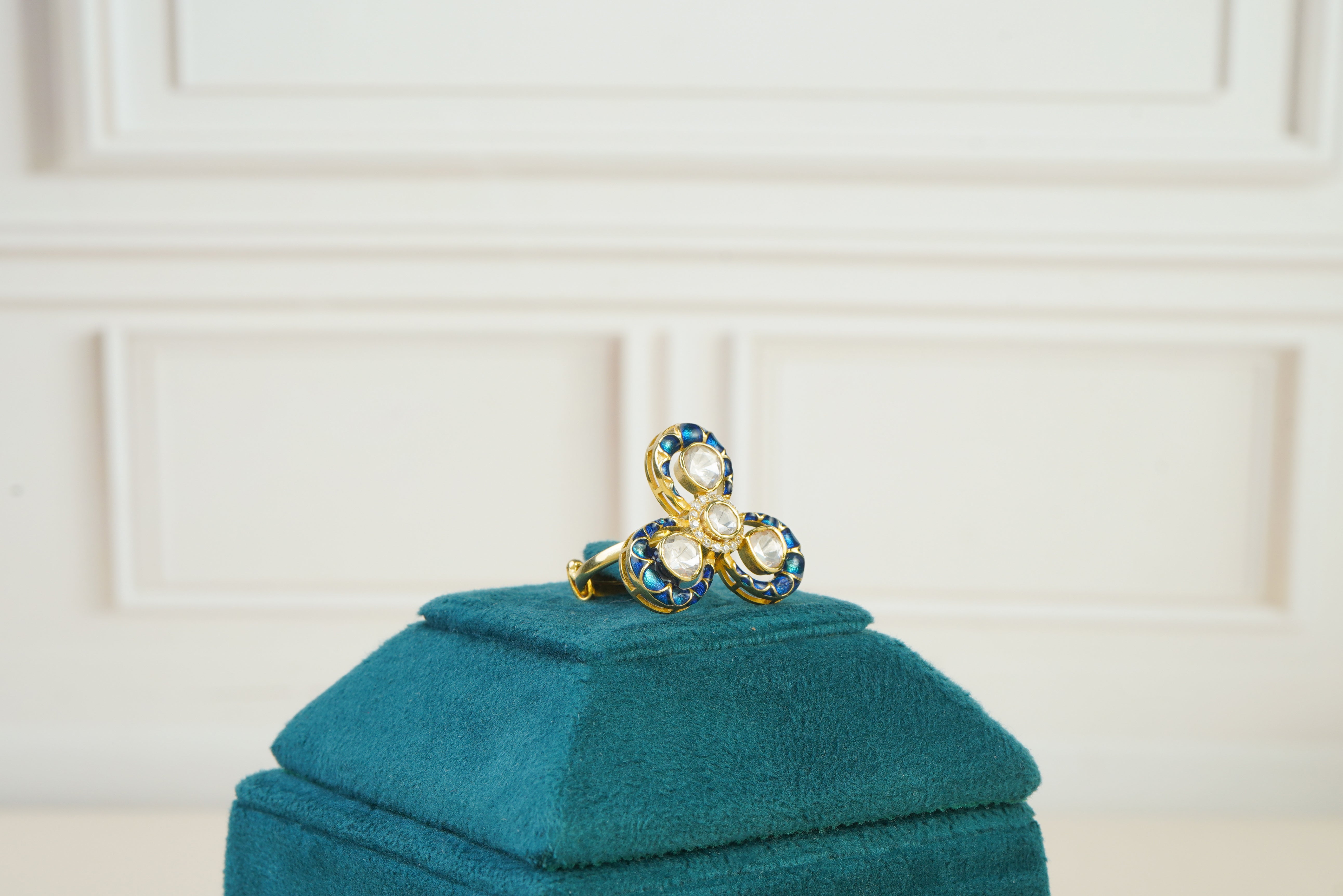Royal Blue Enamel & Kundan Statement Ring