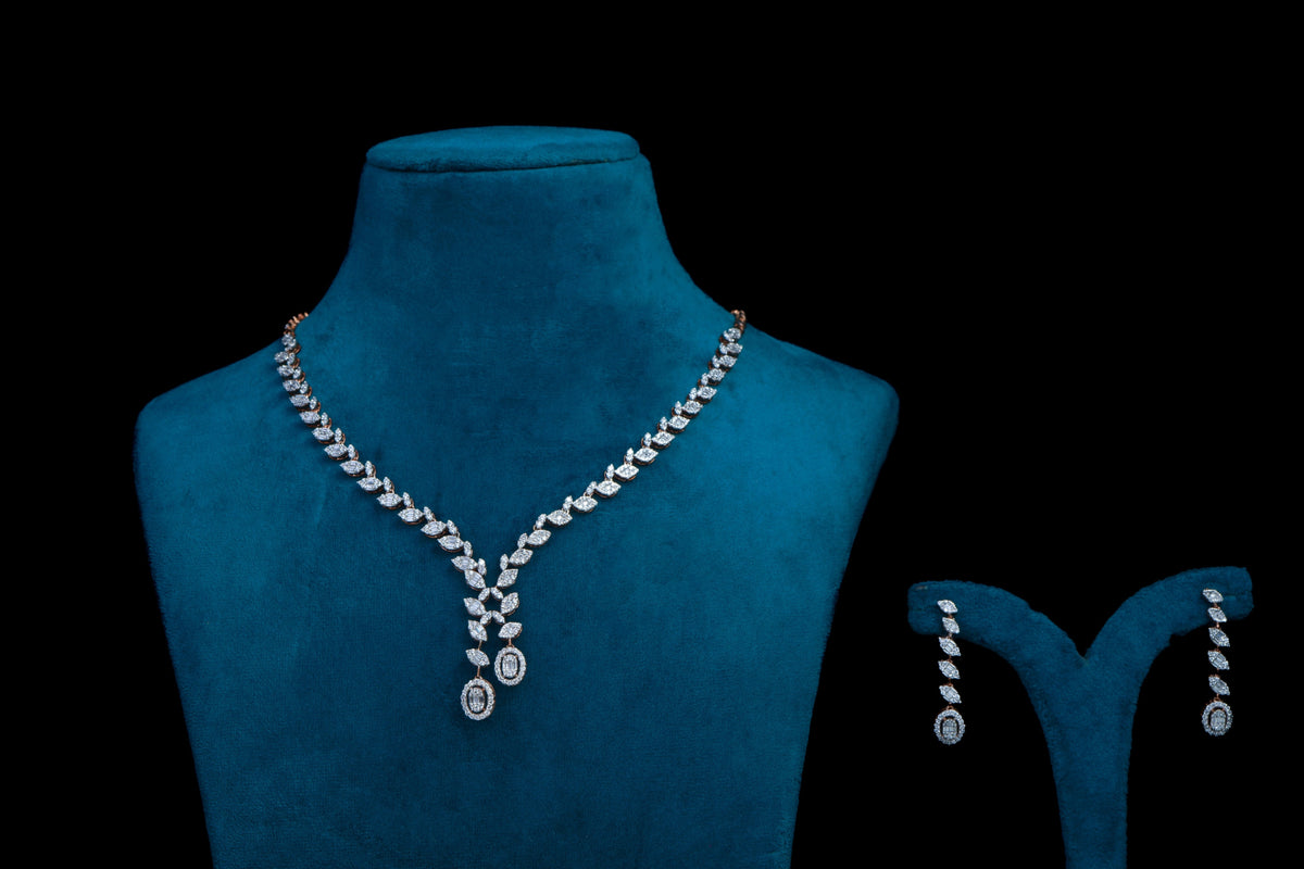 Elegant Diamond Vine Necklace Set In Silver
