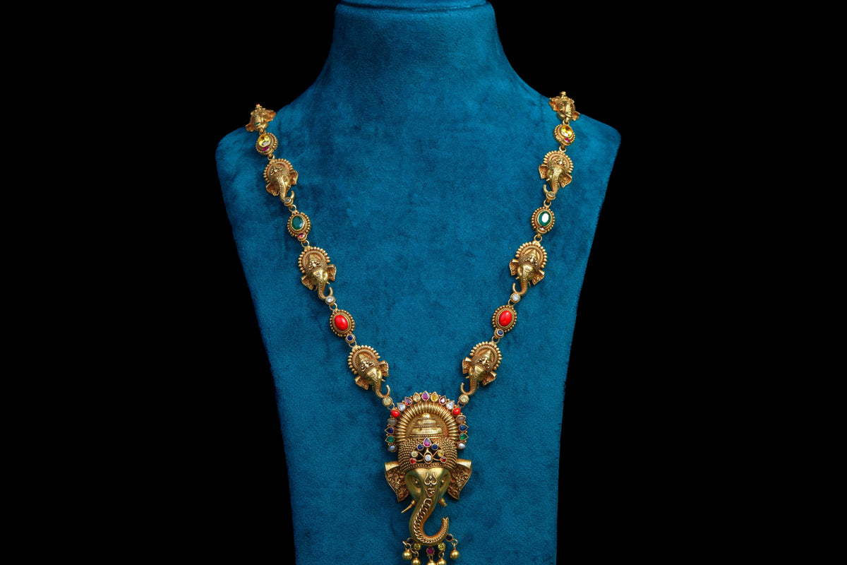 Divine Ganesha Temple Silver Necklace