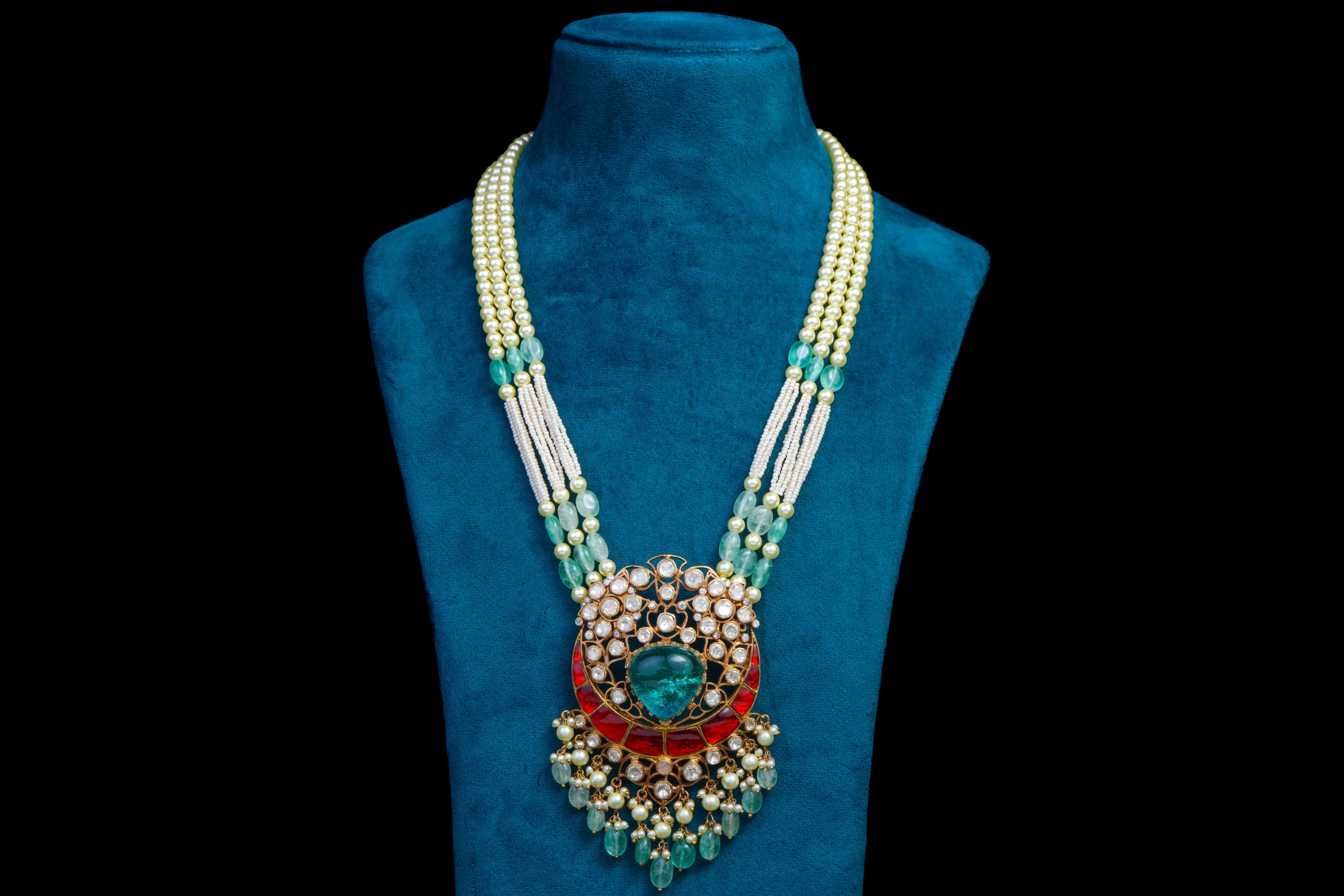 Royal Turquoise Pearl Statement Necklace Set