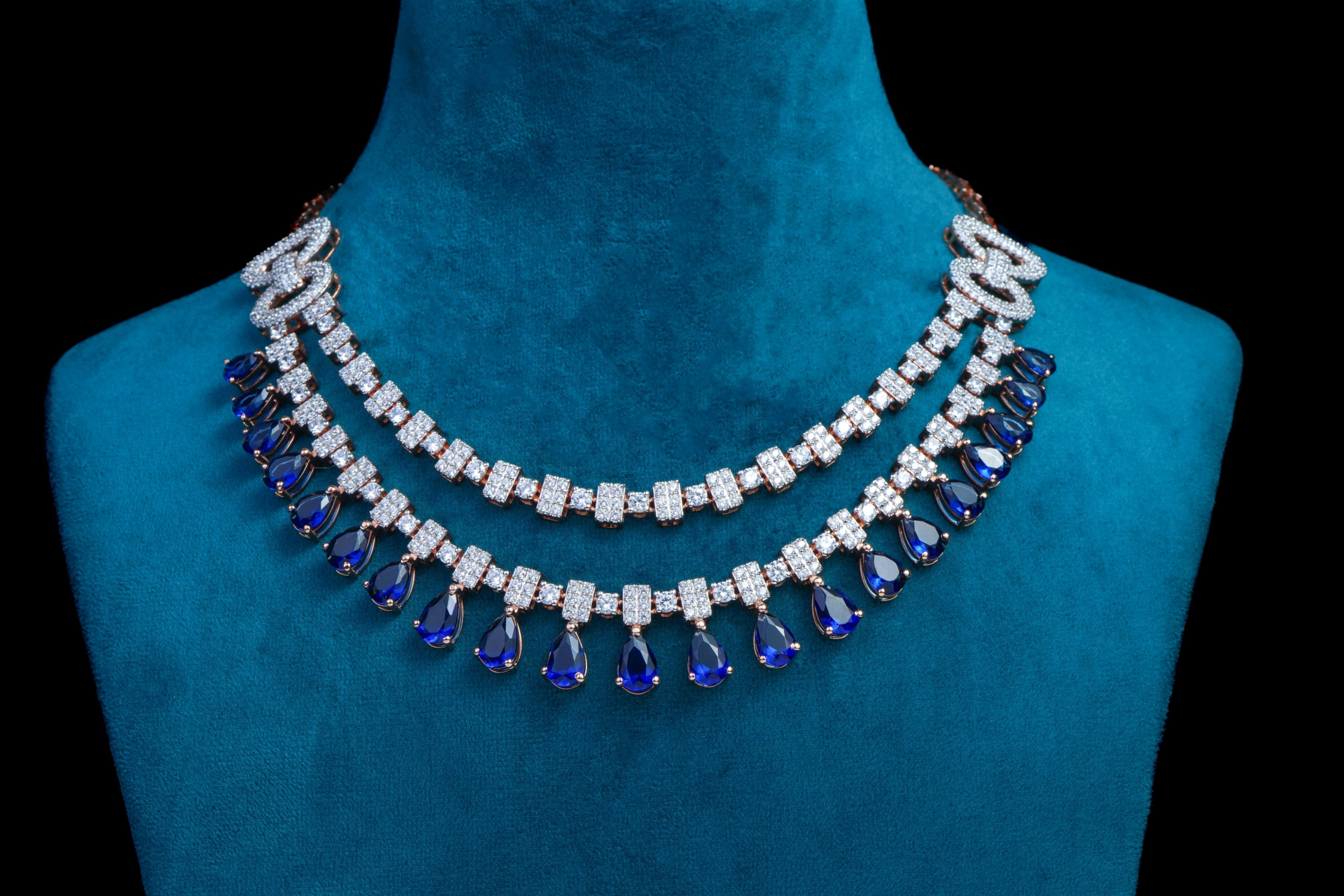 Sapphire Drop Diamond Layered Necklace Set