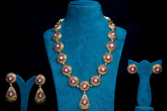 Royal Heritage Silver Necklace Set with Ruby & Green Stone Detailing
