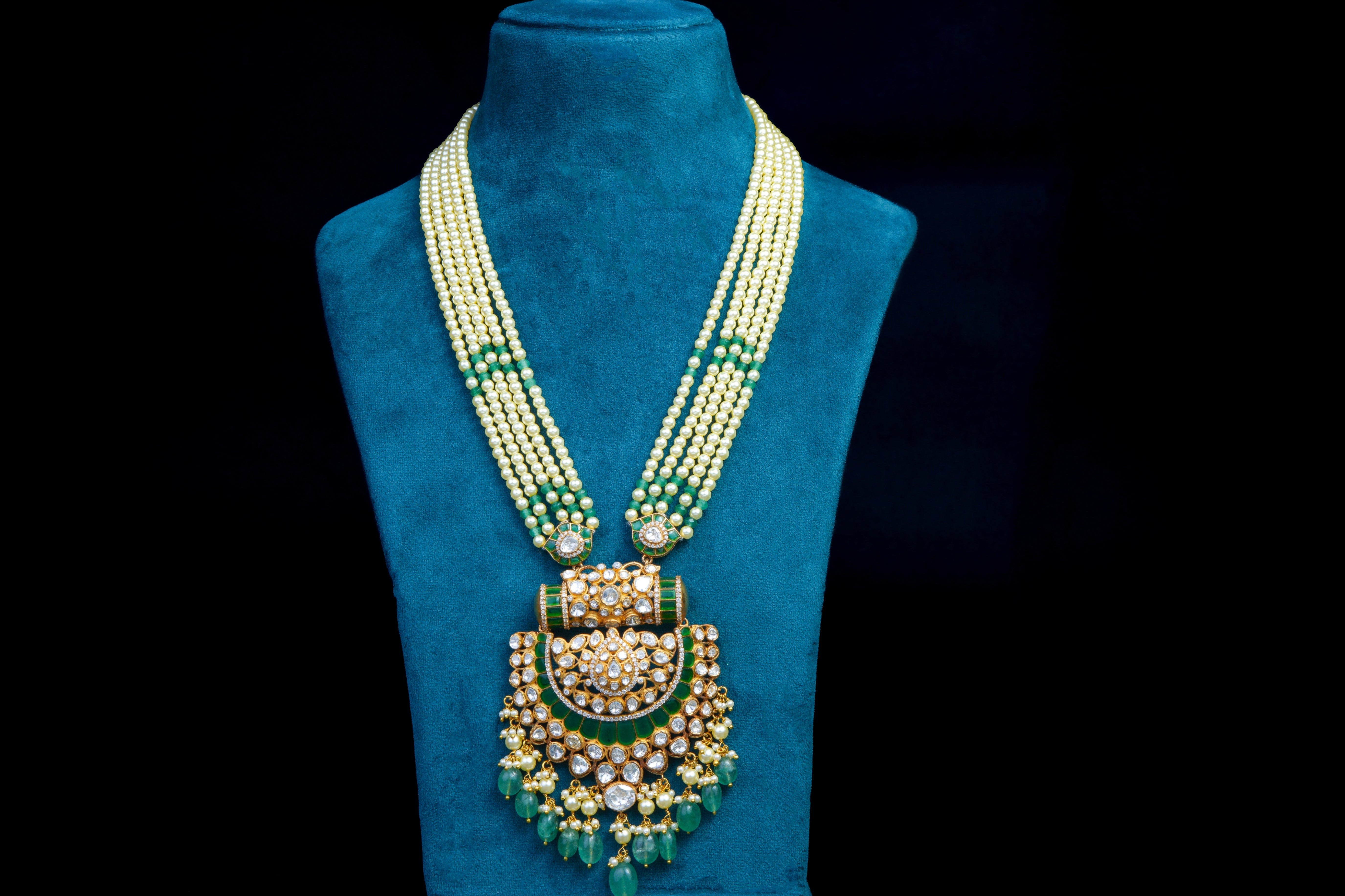 Royal Pearl & Emerald Bridal Necklace Set