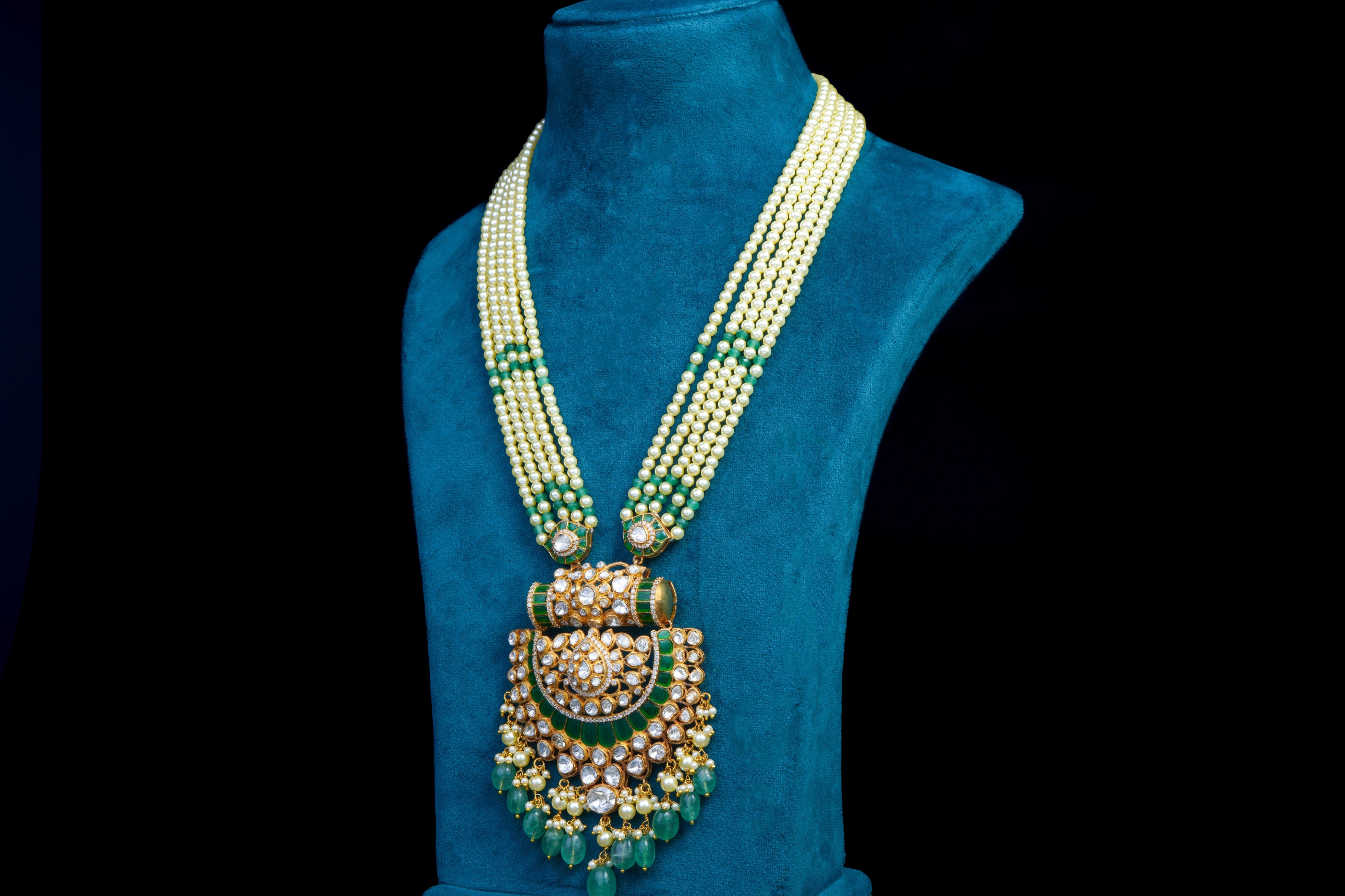 Royal Pearl & Emerald Bridal Necklace Set