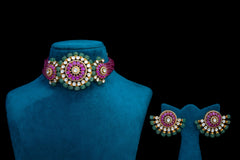 Ruby Floral Beaded Choker Set