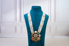 Navratna Pearl Long Necklace with Statement Pendant