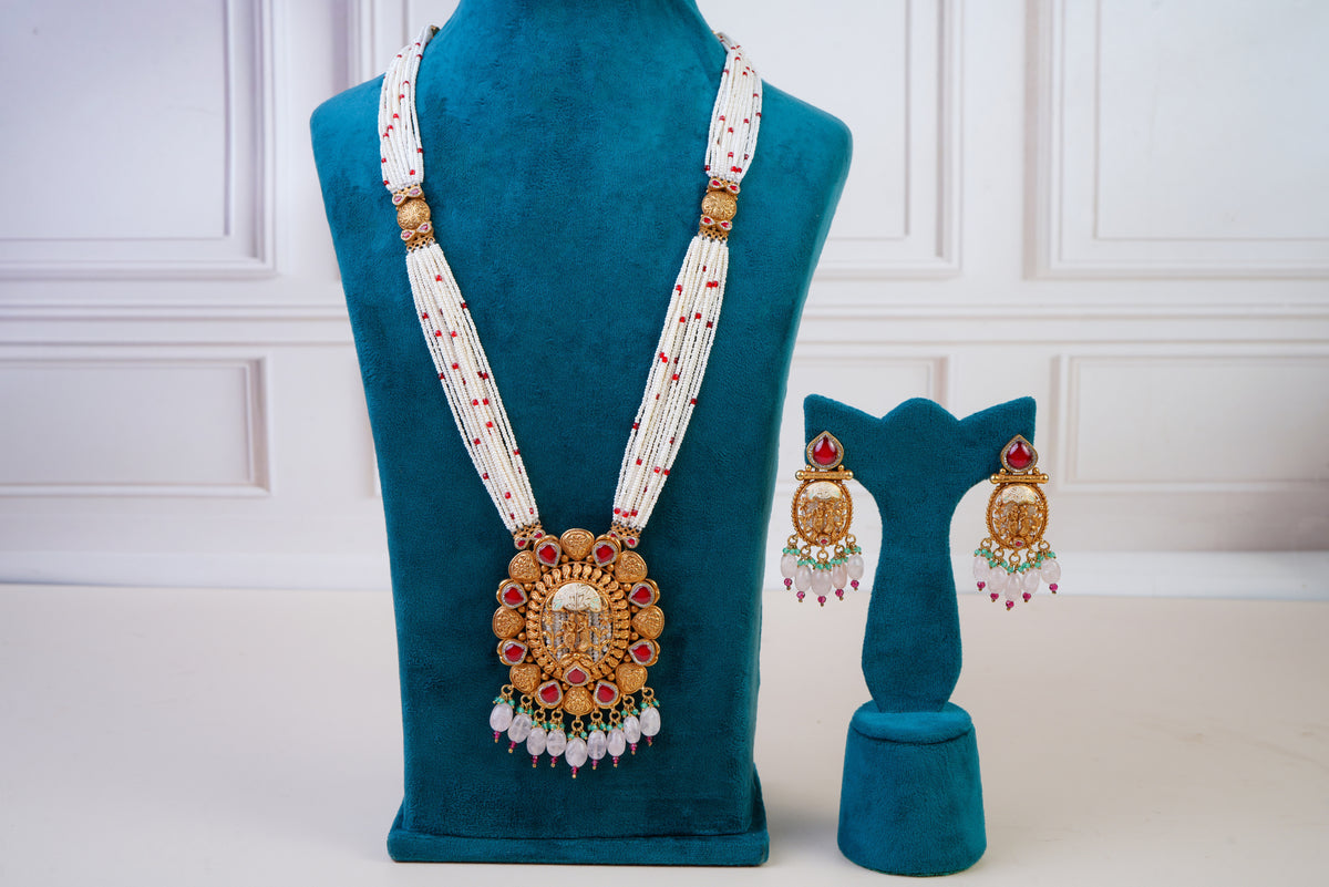 Royal Temple Pearl Kundan Necklace Set