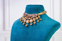 Royal Blue Floral Kundan Choker Set