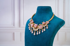 Blush Pink Floral Kundan Necklace Set