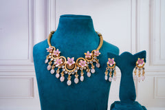 Blush Pink Floral Kundan Necklace Set