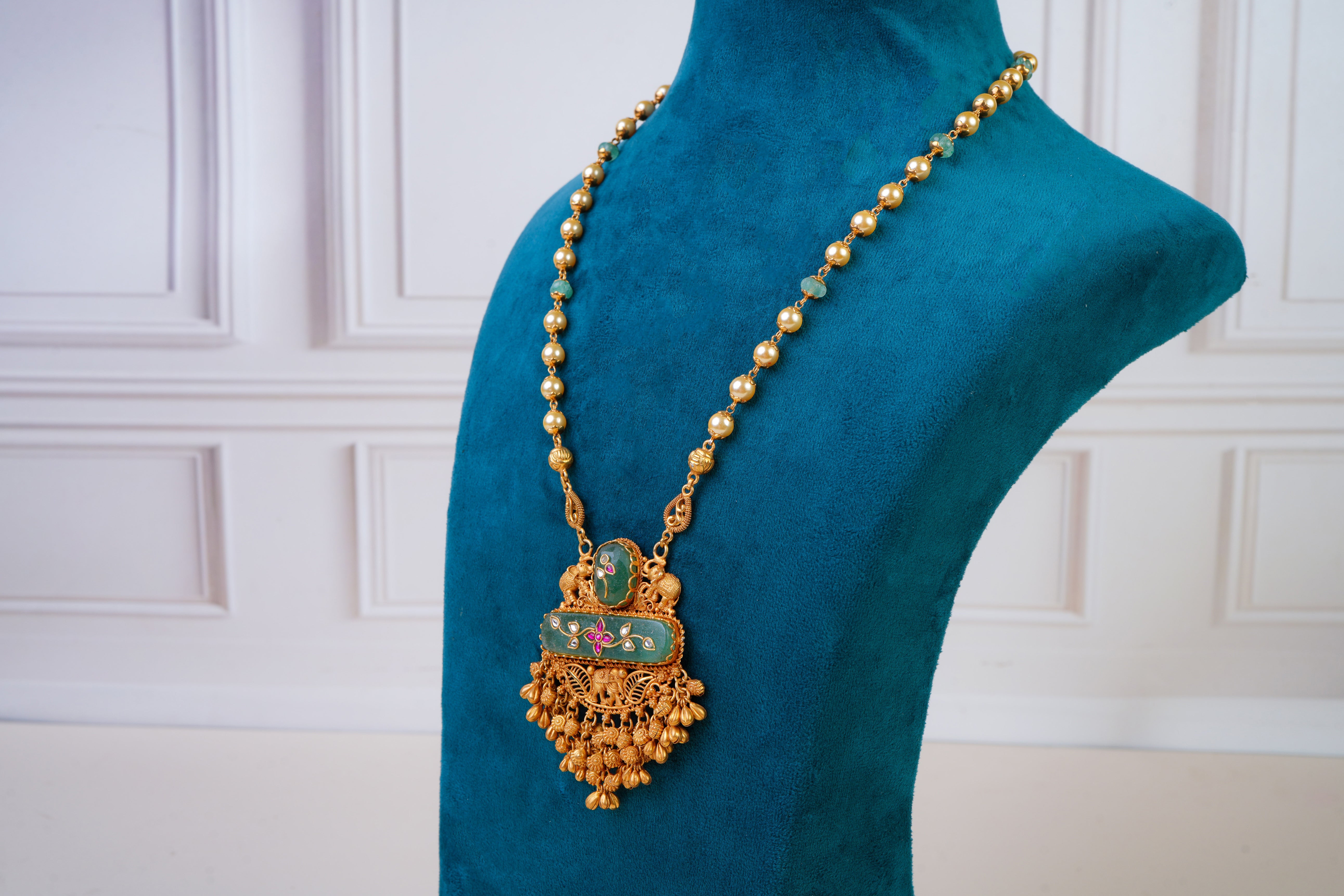 Heritage Green Enamel Temple Necklace