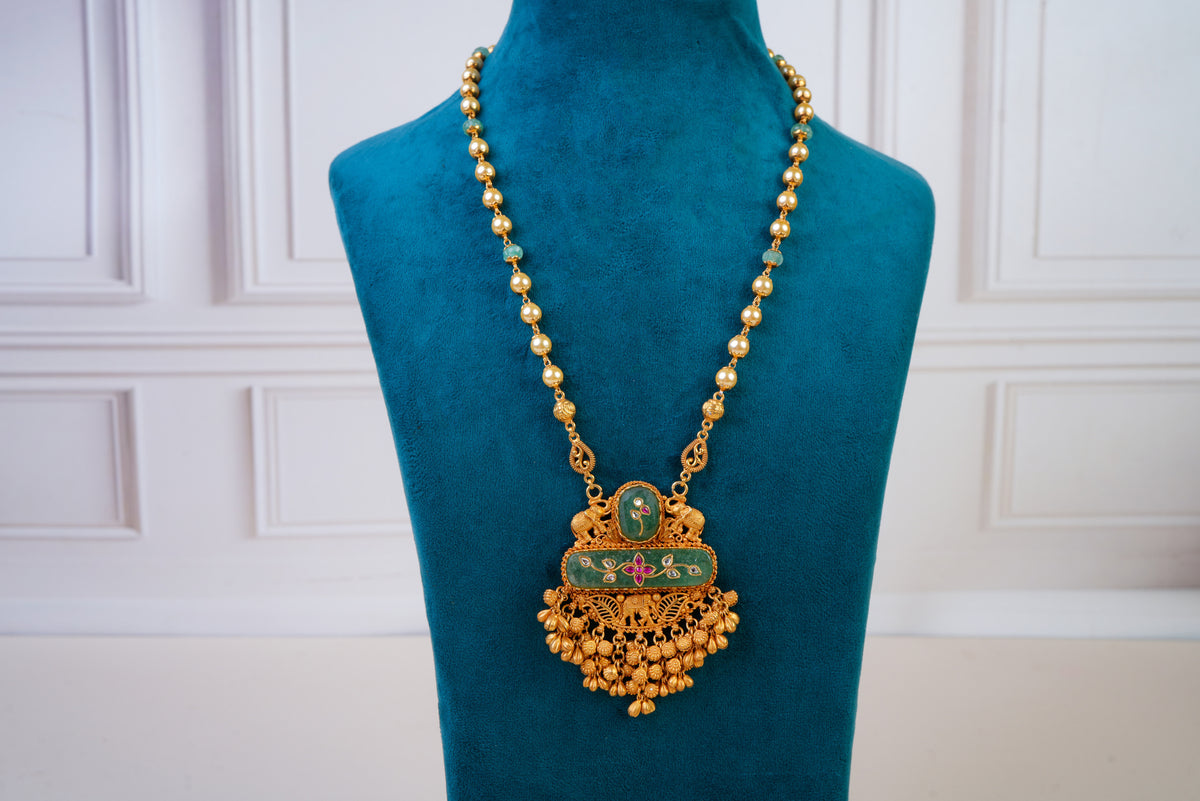 Heritage Green Enamel Temple Necklace