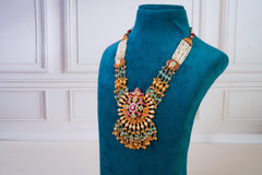 Grand Temple Kundan Pearl Necklace Set