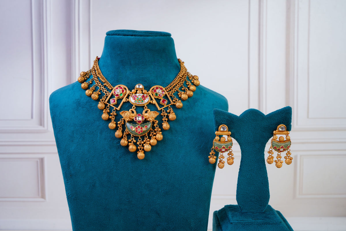 Antique Temple Kundan Necklace Set