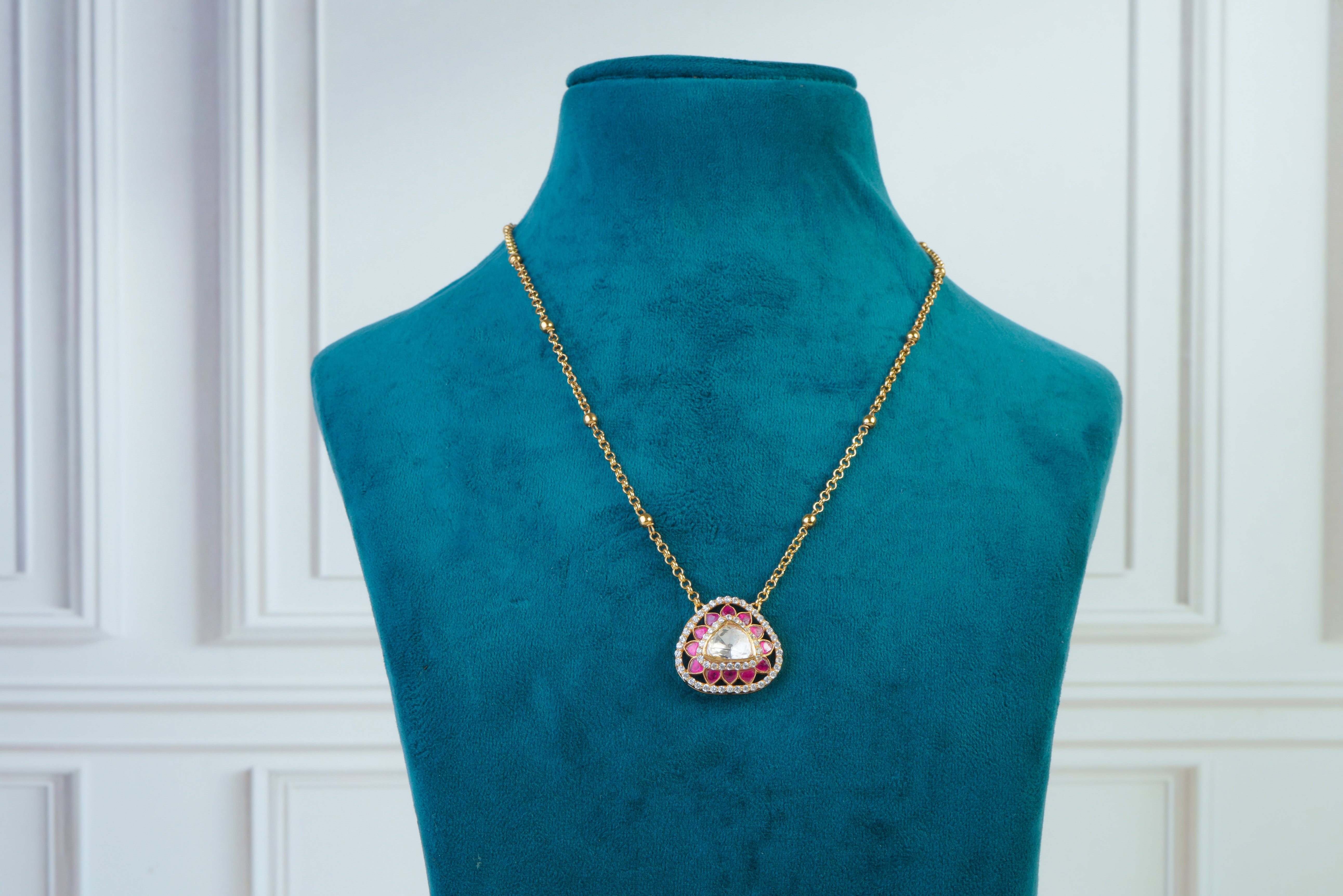 Pink Kundan Pendant Necklace Set