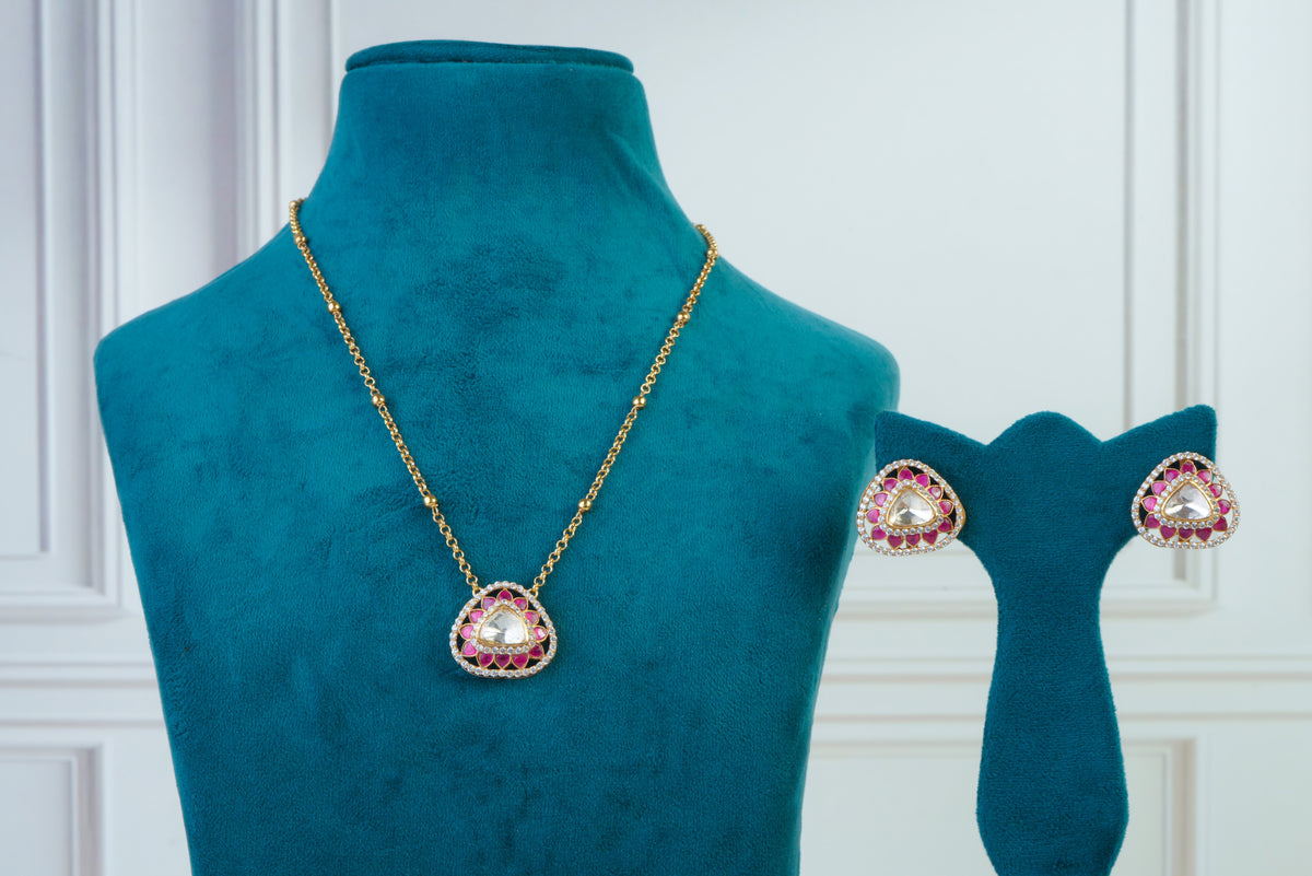 Pink Kundan Pendant Necklace Set
