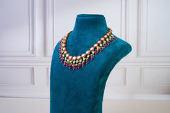 Pink Crystal Kundan Necklace Set with Drop Earrings