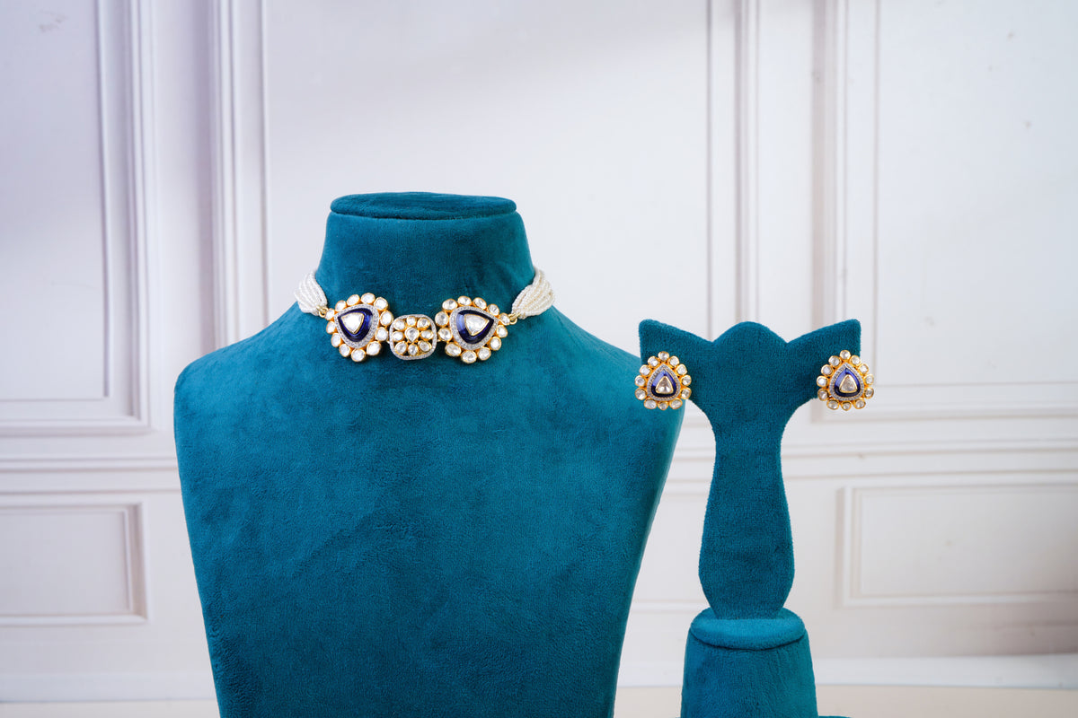 Sapphire Polki Pearl Choker Set