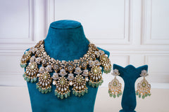 Luxury Polki Statement Necklace Set with Emerald Drops