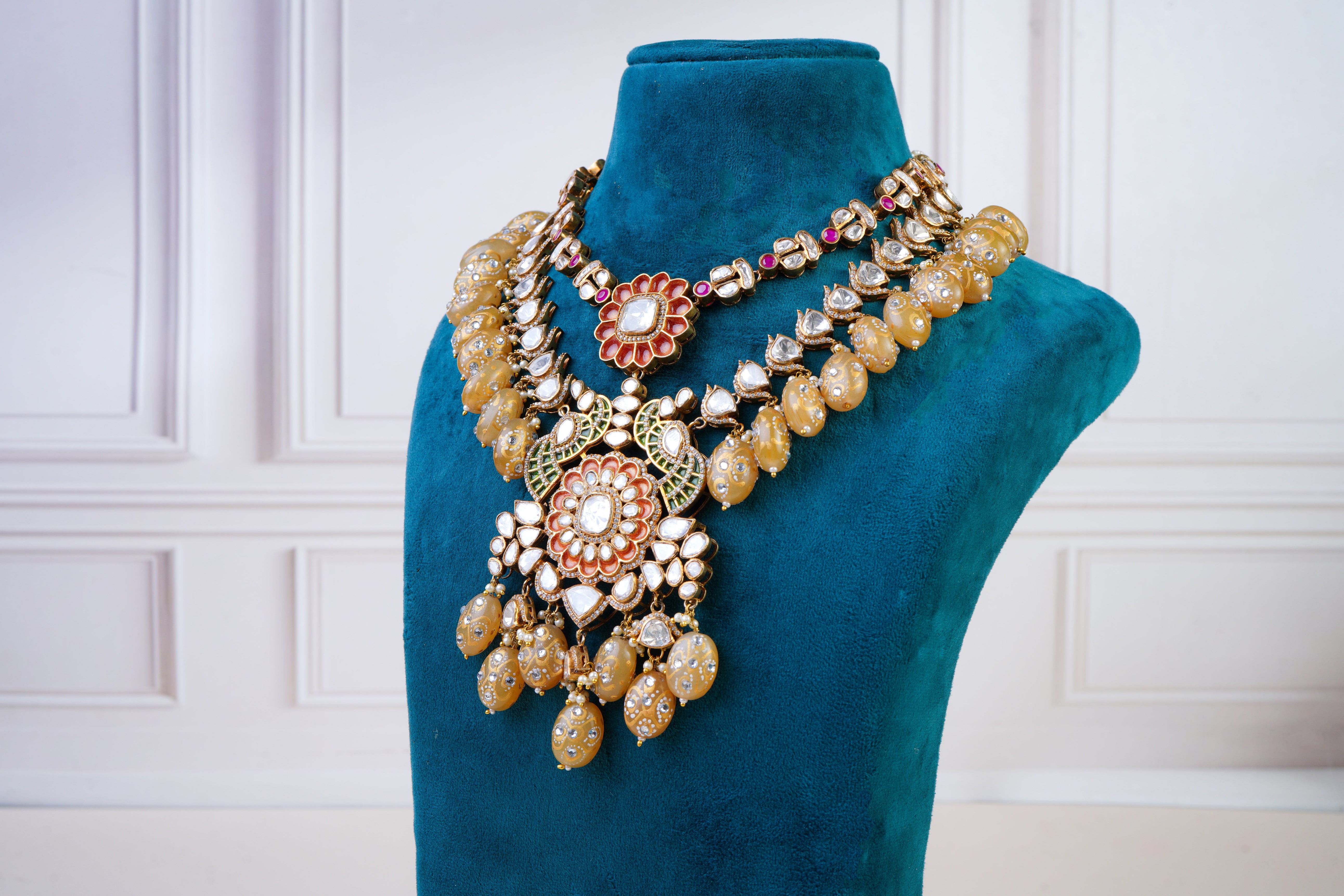 Royal Kundan Statement Necklace Set with Pearl Drops