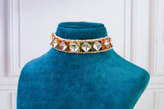 Multicolor Polki Choker Set with Stud Earrings