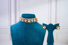 Multicolor Polki Choker Set with Stud Earrings
