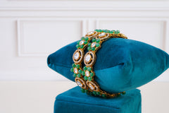 Emerald Beaded Polki Floral Bangle