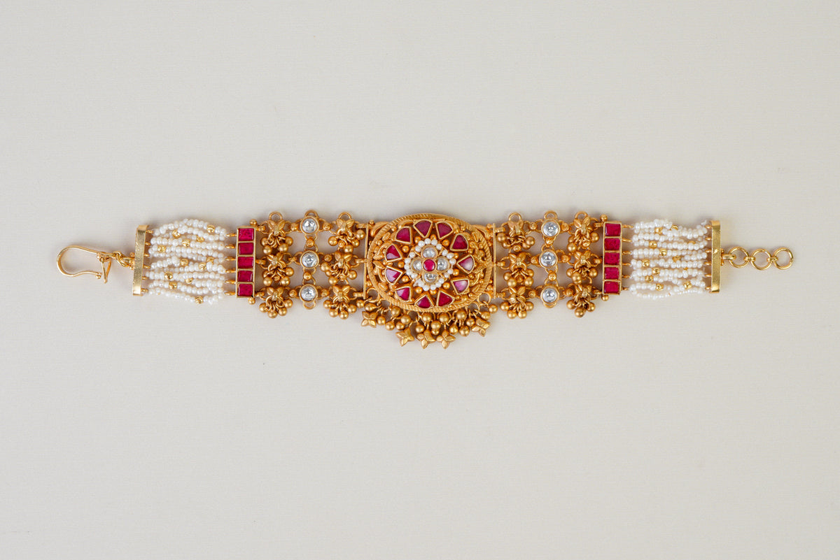 Traditional Pearl Kundan Bridal Heritage Bracelet