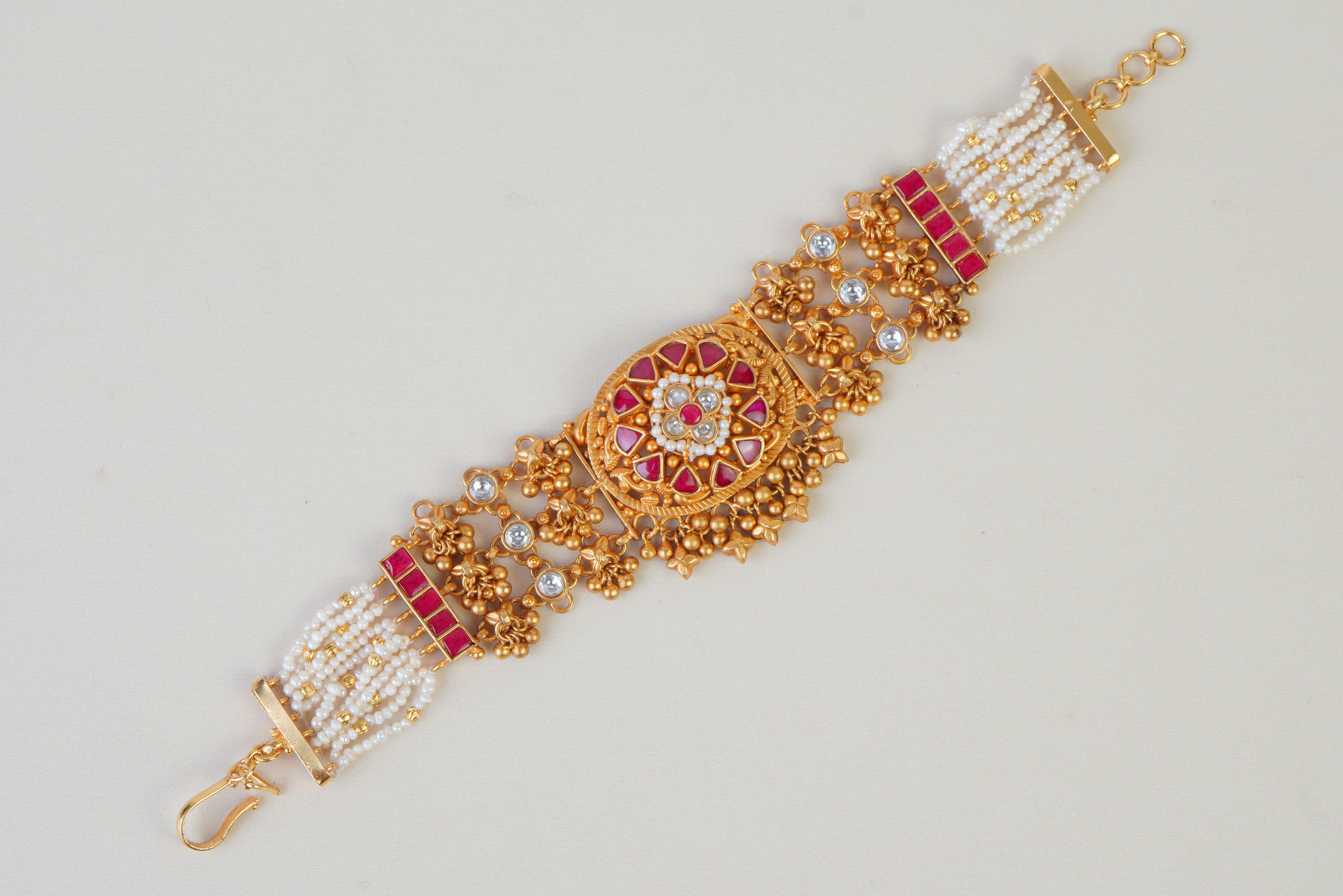 Traditional Pearl Kundan Bridal Heritage Bracelet