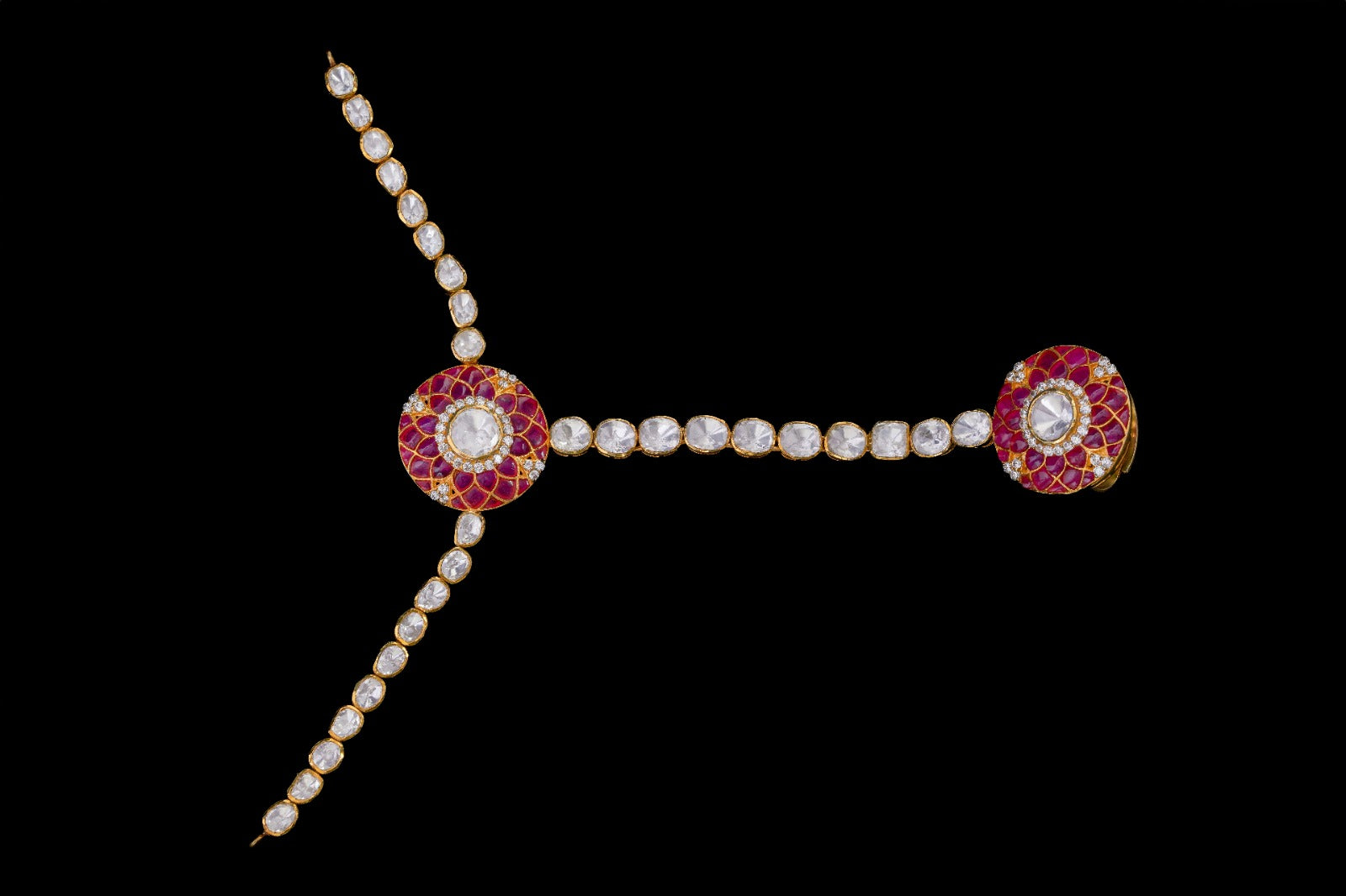 Ruby Enamel Polki Diamond Hathphool (Hand Harness)