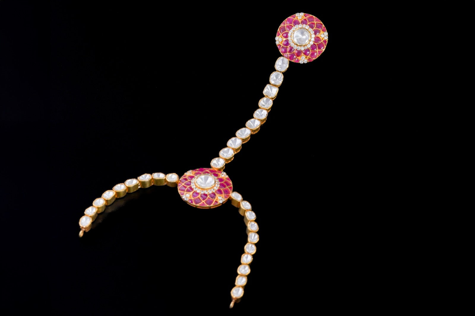 Ruby Enamel Polki Diamond Hathphool (Hand Harness)