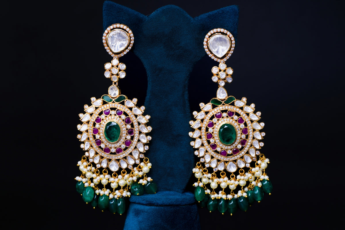 Royal Kundan Emerald Chandbali Earrings