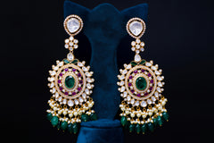 Royal Kundan Emerald Chandbali Earrings