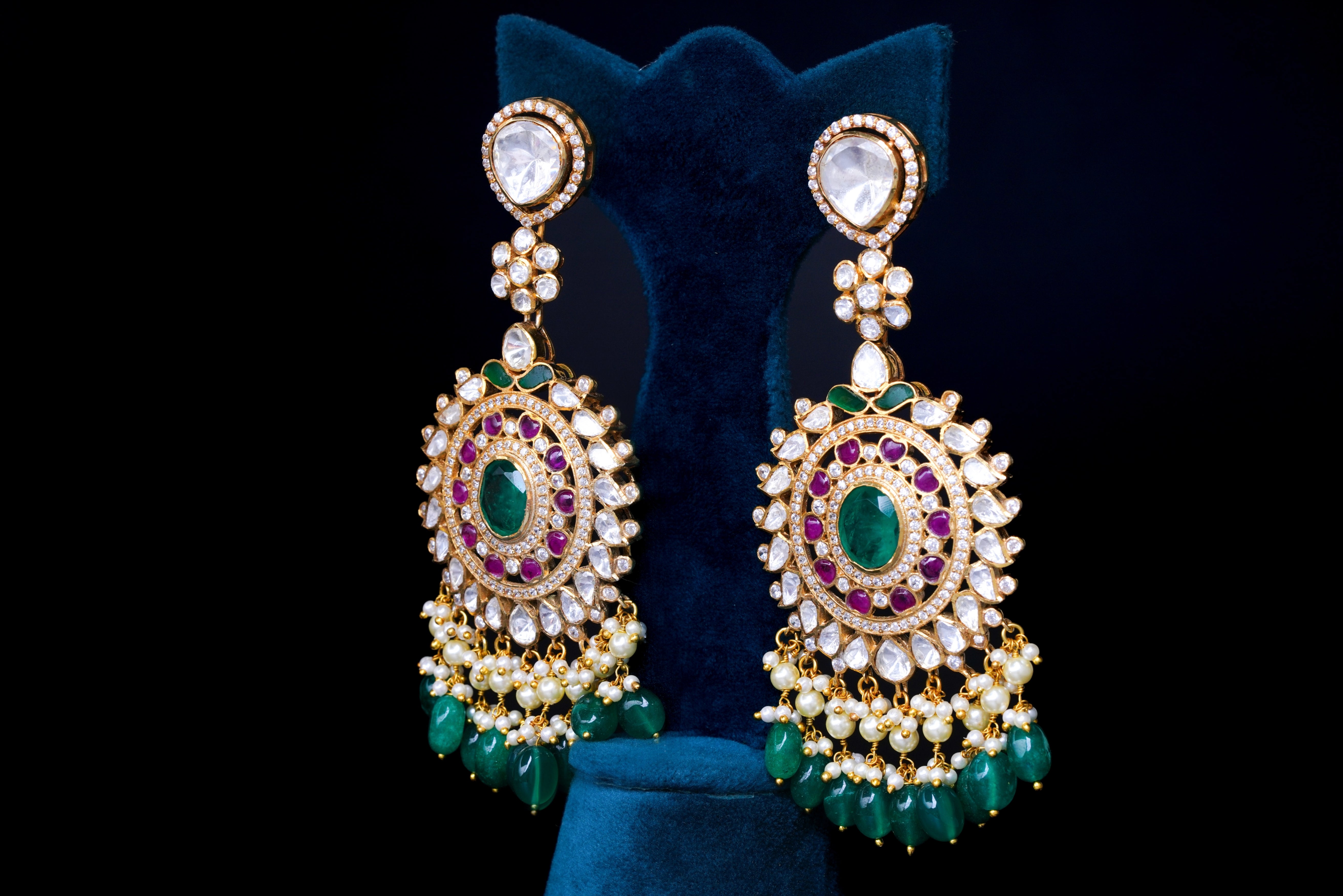 Royal Kundan Emerald Chandbali Earrings