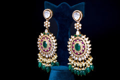 Royal Kundan Emerald Chandbali Earrings