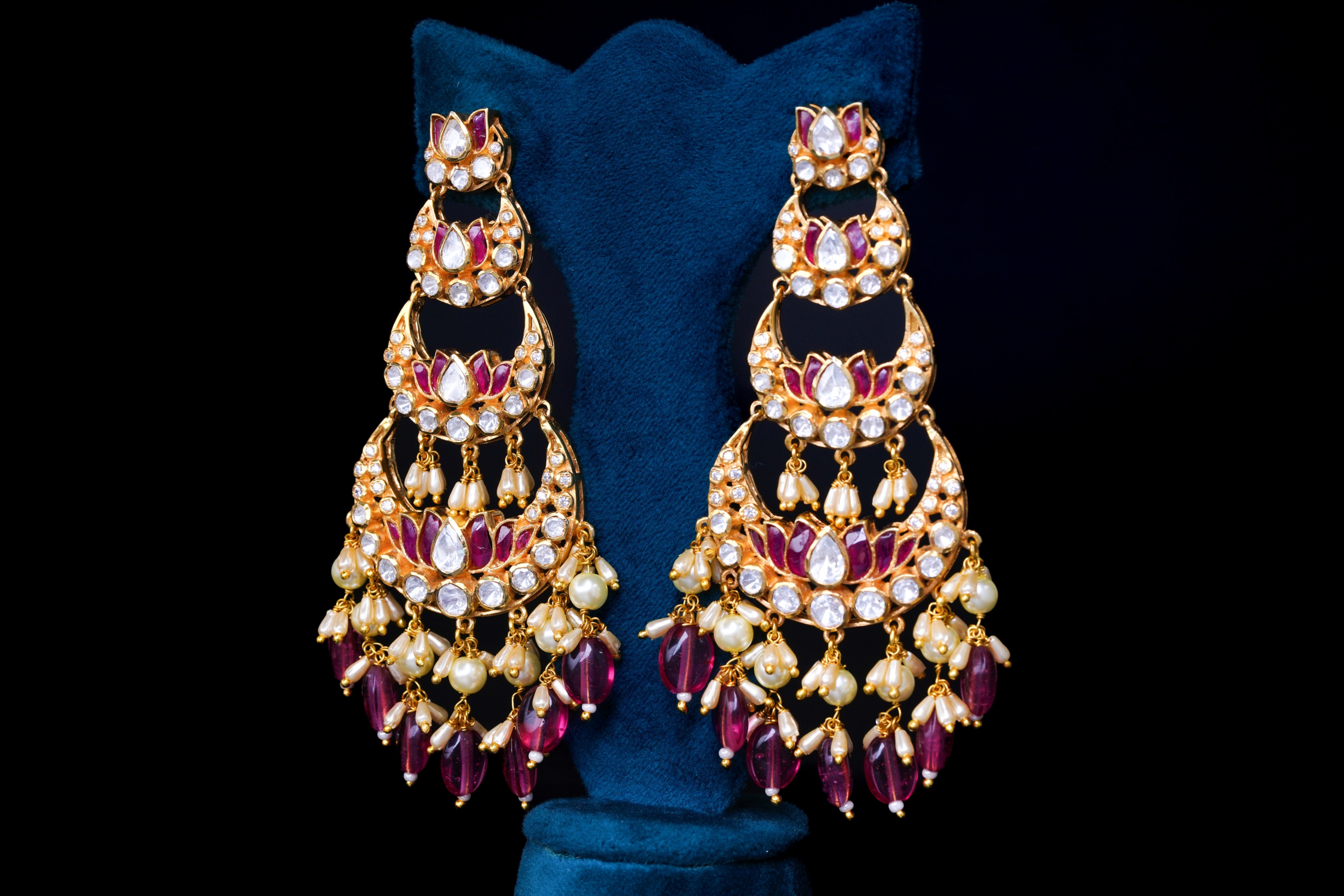 Traditional Ruby Polki Chandbali Statement Earrings