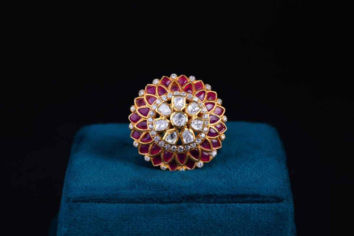 Ruby Mist Silver Polki Ring