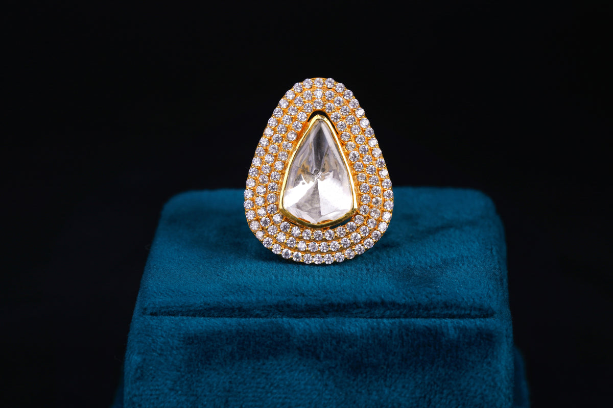Pear-Shaped Silver Polki Statement Ring