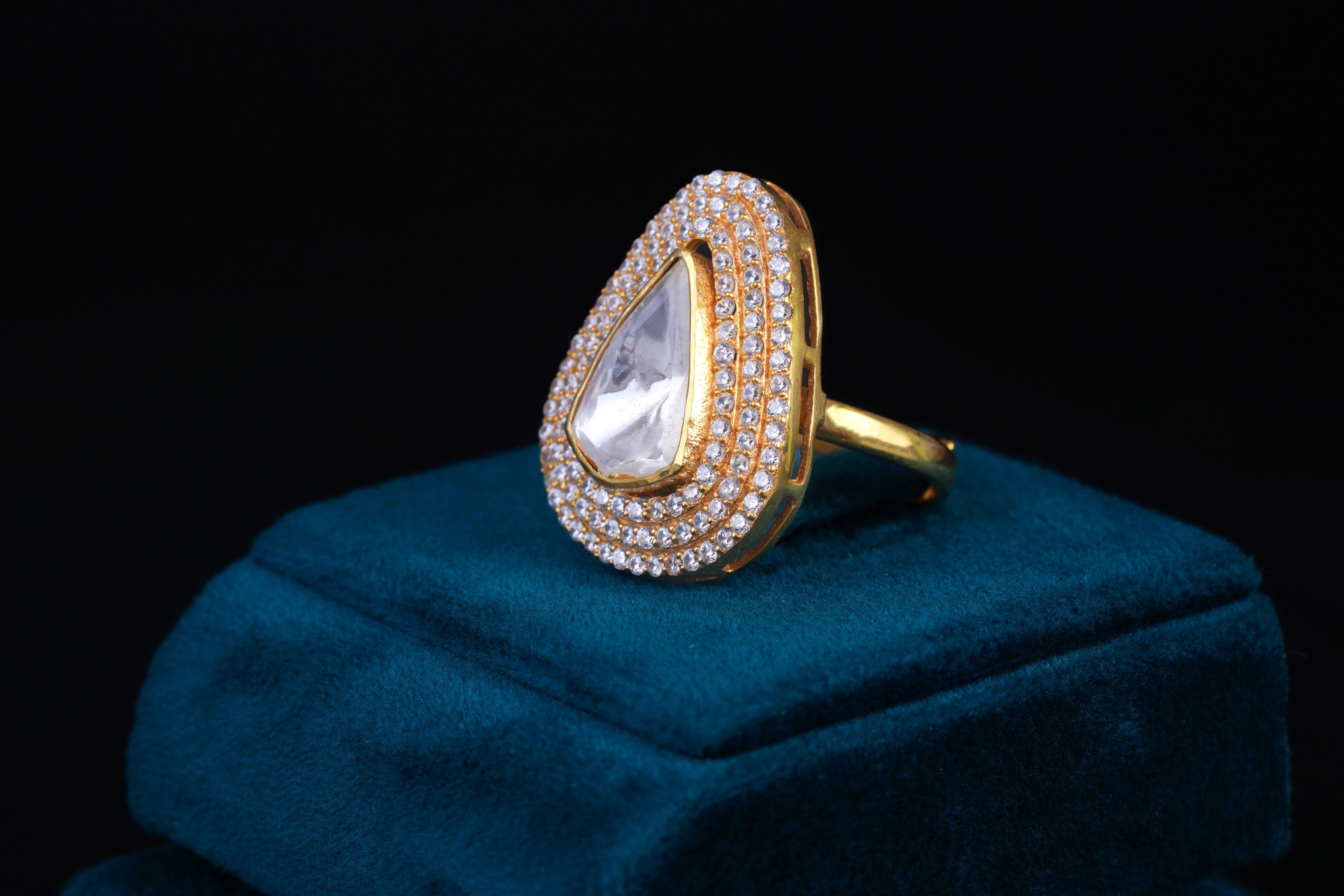 Pear-Shaped Silver Polki Statement Ring