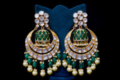 Emerald Polki Chandbali Jhumka Earrings